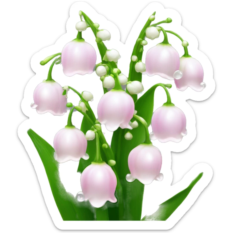 Bush of light pink Lily of the valley flowers with dewy water droplets sticker