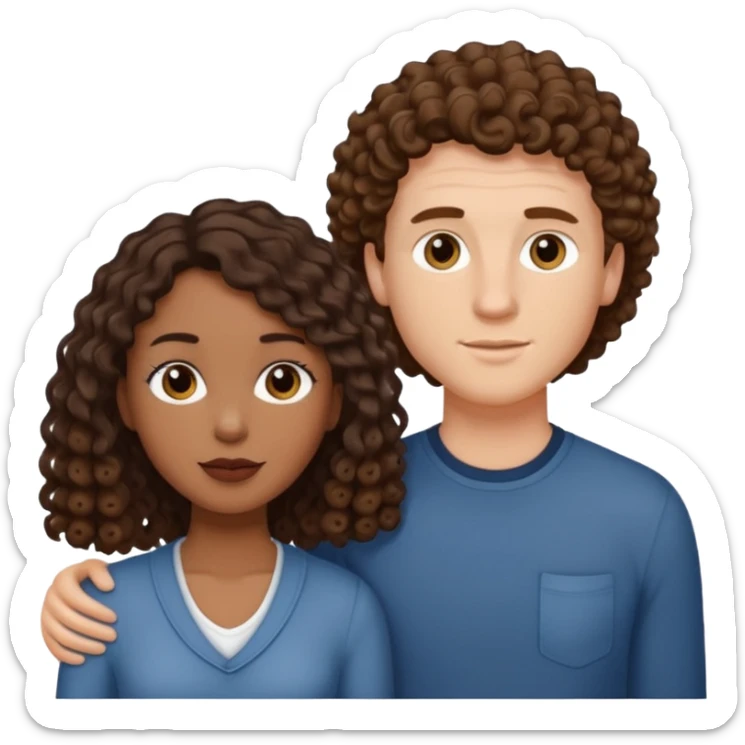 Interracial couple, taller white male with short straight medium brown hair, shorter mixed toned woman with long curly dark brown hair  sticker