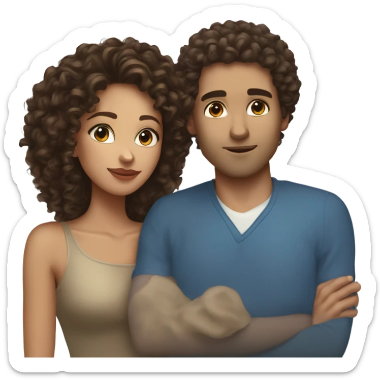 Light skinned woman with curly hair and white man with blue eyes and dark brown hair kissing  sticker