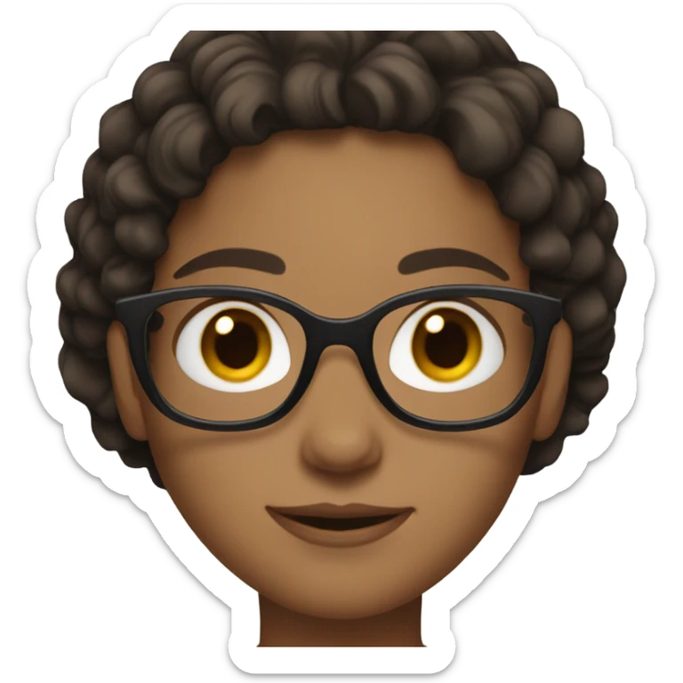 a girl with short dark brown hair and brown eyes and glasses sticker