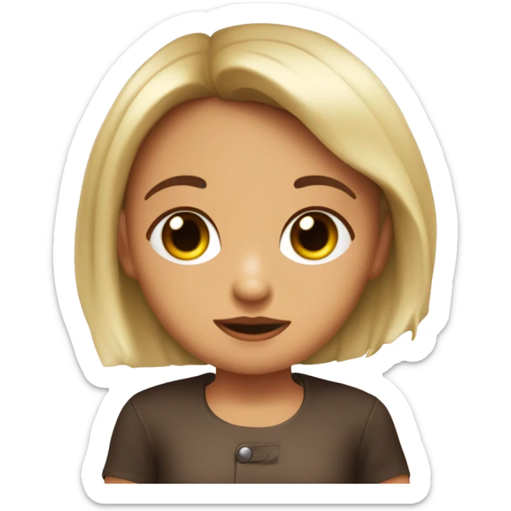 Una niña con pelo cafe liso hasta los hombros ojos cafes y una polera rosada y un pinché de aguacate  sticker