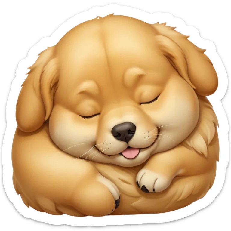 Cinematic Meme-Worthy Chubby Sleeping Golden Retriever Portrait Emoji, Head resting peacefully with a contented smile, featuring a delightfully chubby build and a luxuriously soft golden coat, eyes shut in a serene nap, Simplified yet hilariously adorable features, highly detailed, glowing with a soft, drowsy light, high shine, relaxed and utterly lovable, stylized with an air of playful laziness, bright and endearing, soft glowing outline, capturing the essence of a comically sleepy companion, so meme-worthy it feels like it could instantly become the next viral sensation of adorable slumber! sticker