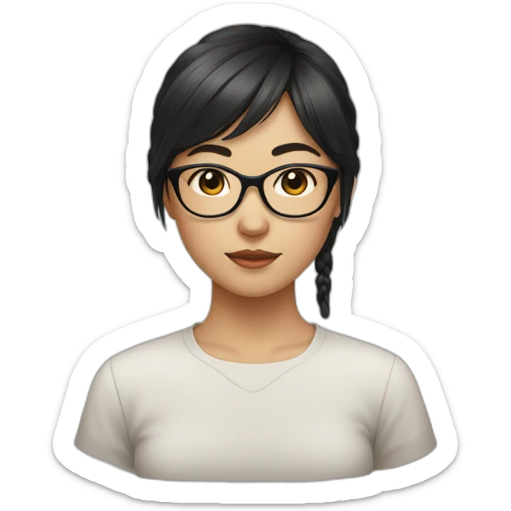 wearing glasses,bangs,Chinese girl,middle hair,black hair sticker