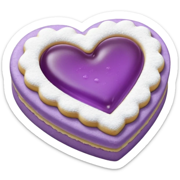 Realistic shortbread cookie in the shape of a heart with Pale Purple color jelly middle filling and sprinkled powder sugar on top. sticker