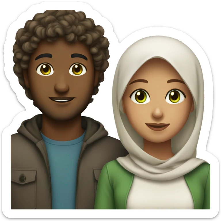 Muslim couple girl with green eyes and a brown skin guy with curly hair  sticker