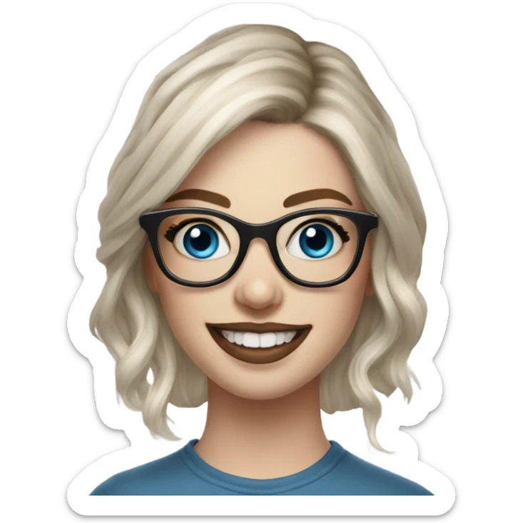 Hyper Realistic Balayage pale beautiful tattooed woman with glasses and blue eyes happy  sticker