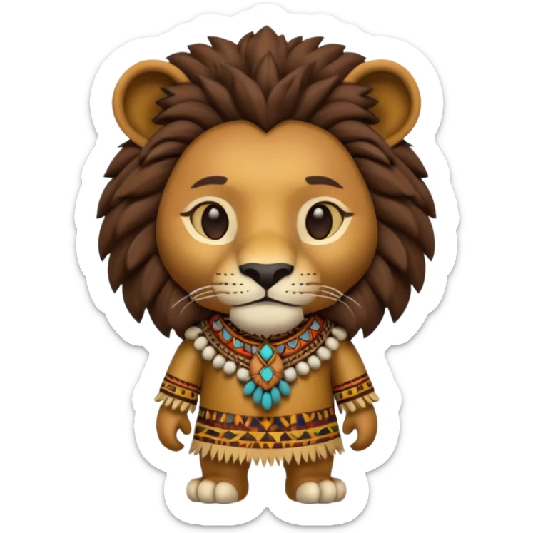 a-3d-cartoon-african-lion-from-the-1800s-wearing-traditional-african-tribal-clothing,-calm-expression,-natural-background,-memoji-style-realism. sticker