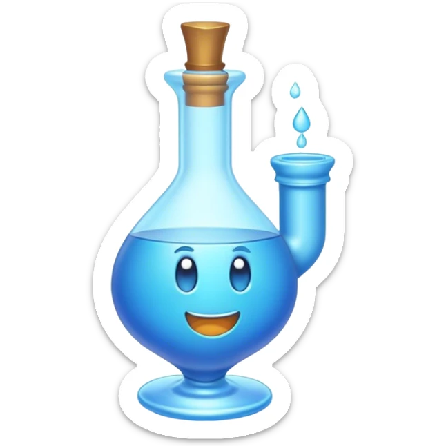 Clash of Clans aesthetic: Cinematic Playful Pixel 3D blue mana Potion Emoji, rendered in a 3D vector-style similar to standard emojis with minimal shading and bold, simplified shapes. A compact, distinct form with signature details, softly glowing with a pixelated adventure charm. Simplified yet unmistakably iconic, highly detailed and consistent, glowing with a soft radiance and high shine. Stylized with a touch of classic pixel-art charm and a soft glowing outline, capturing the essence of a beloved gaming relic with a friendly, playful manner! sticker