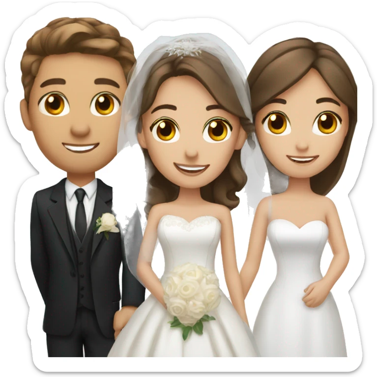 bride brown eyes and brown hair, groom brown hair and blue eyes sticker