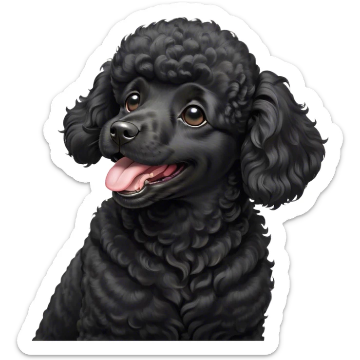 Cinematic Cute Yawning Black Poodle Portrait Emoji, Head tilted slightly with a dramatic, wide-open yawn, displaying a soft, curly jet-black Fur with a refined texture, floppy ears slightly drooping, round dark eyes barely open in drowsy contentment, Simplified yet irresistibly adorable features, highly detailed, glowing with a soft, cozy glow, high shine, relaxed yet expressive, stylized with a touch of whimsy, bright and endearing, soft glowing outline, capturing the essence of a sleepy yet affectionate companion, so drowsy it feels like it could stretch right out of the screen and curl up for a nap! sticker