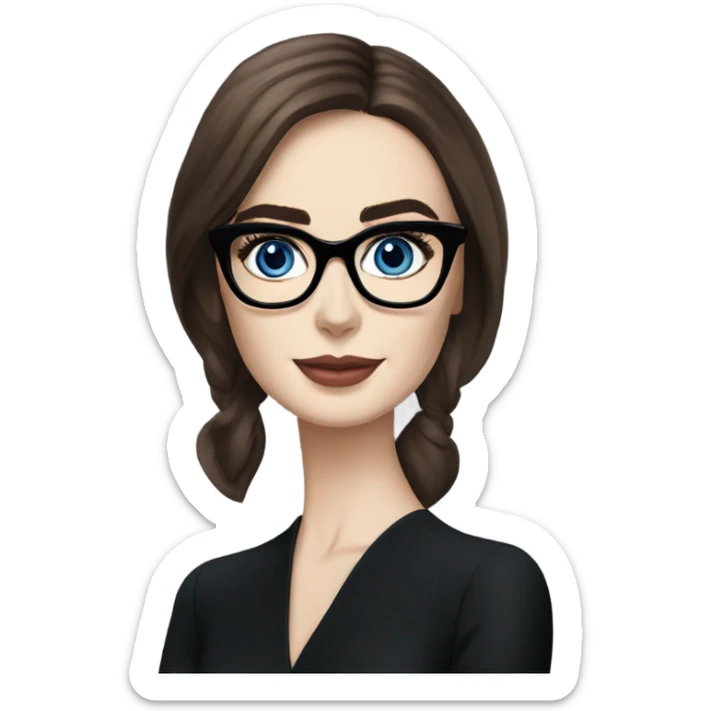 Hyper Realistic photo Lily collins blue eyes wearing glasses in a business meeting black dress sticker