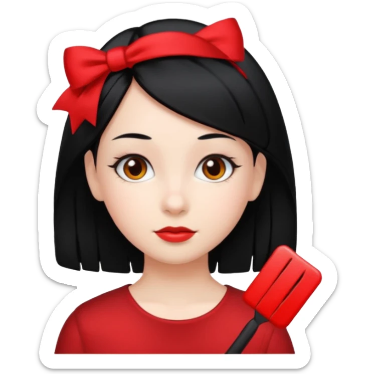  girl with black hair and red color hairclip sticker