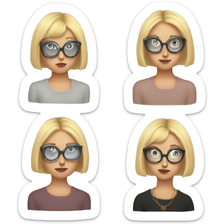 Blonde Bob cut hair weird Karen with circular glasses and tarot cards sticker