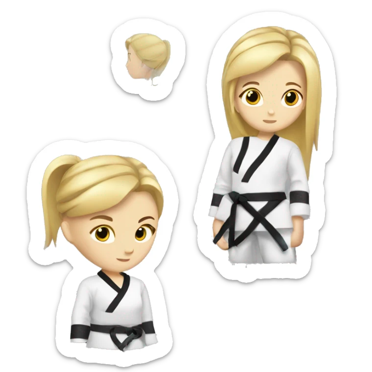 taekwondo girl with black belt  blonde hair and boe staf sticker