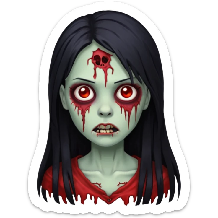 Garota zumbi cabelo longo preto, mechas vermelhas SOMENTE nas laterais, na frente da cabeça sticker