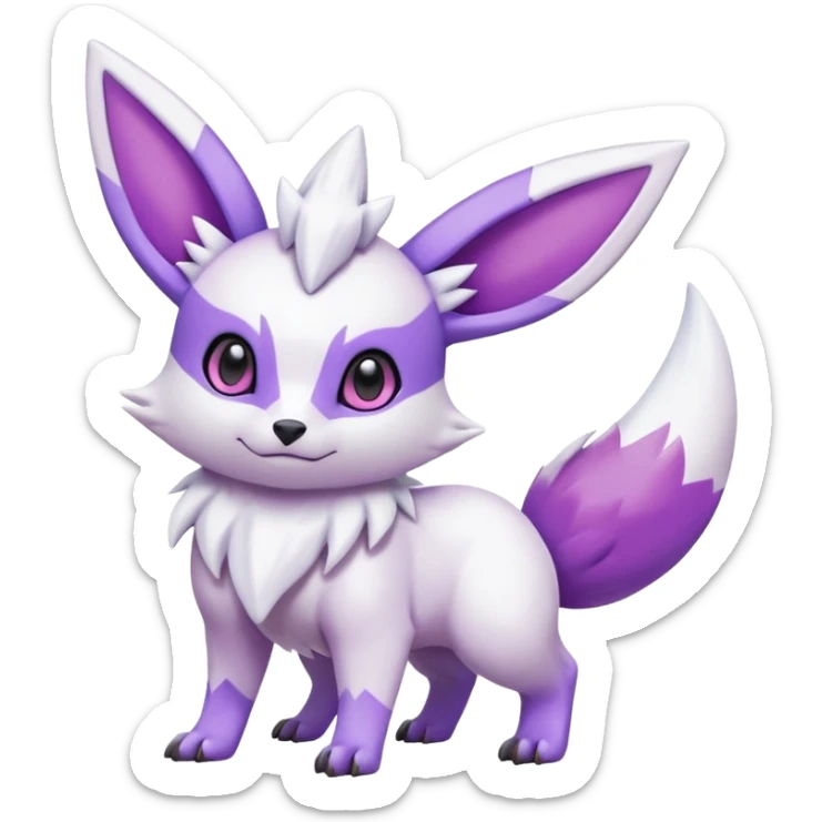 Hyper-realistic pastel wildlife Beautiful Real life wild feral Frosty Albino Shiny White with Violet markings Eevee-Liepard-Zangoose-Pokémon-Digimon-Fakémon-fusion-hybrid-creature sticker