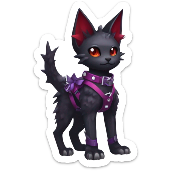 cool edgy cute pretty black punk red Purple ethereal fantasy nargacuga-bat-cat-Fakemon spiked collar harness full body sticker