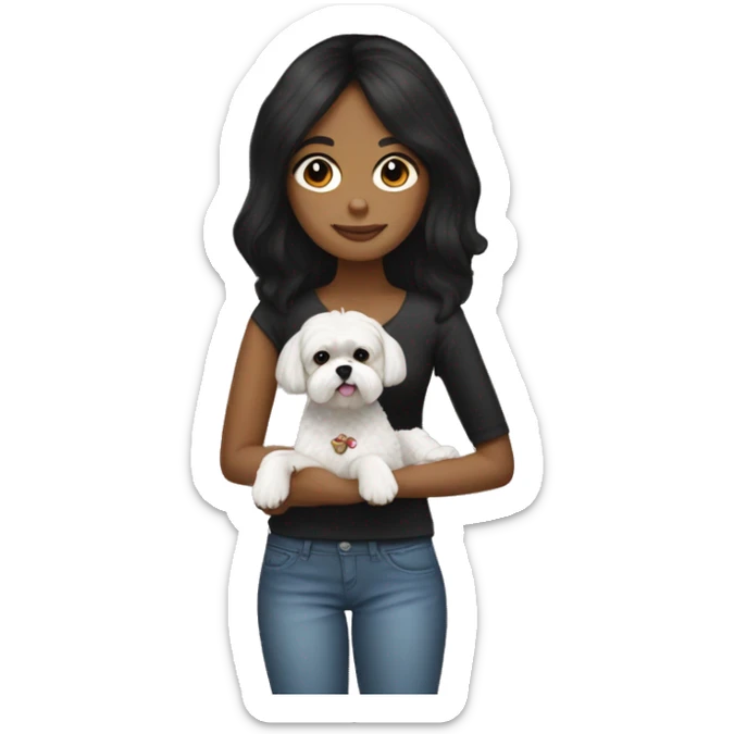 A girl with black hair holding a shih tzu and a mini poodle sticker