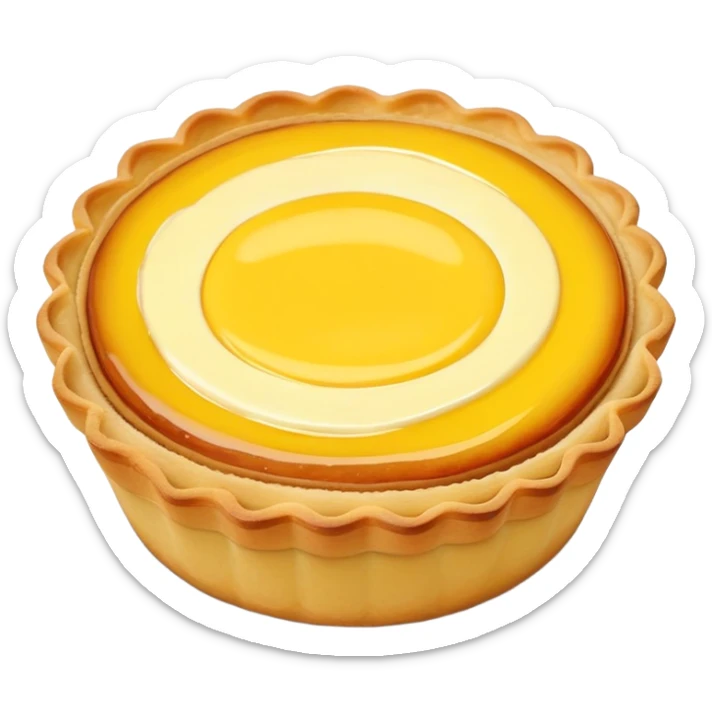 Hong Kong egg tart with yellow custard filling, simplified emoji style with bold outlines and bright colors, cartoon style Dan Ta pastry sticker