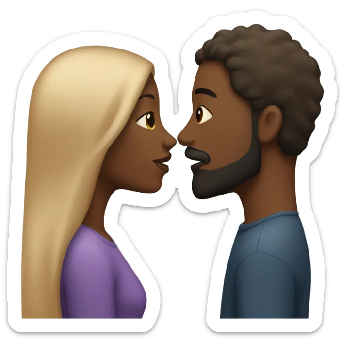 couple kissing, black woman and tan man with striaght hair and beard  sticker