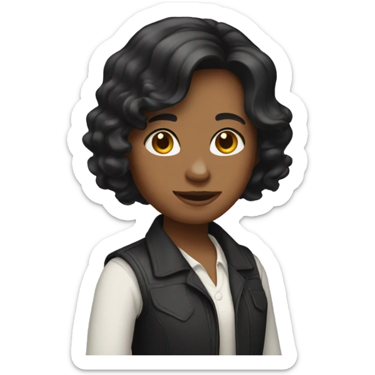 person standing emoji but it’s a girl with shoulder length wavy black hair sticker