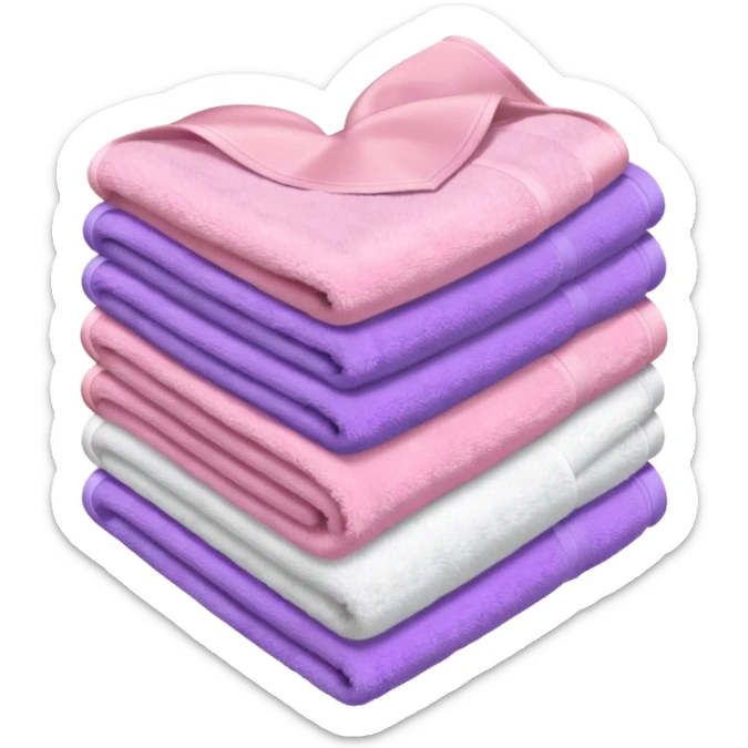 milky, pastel pink, and soft purple towels stacked in a heart, iOS emoji style sticker