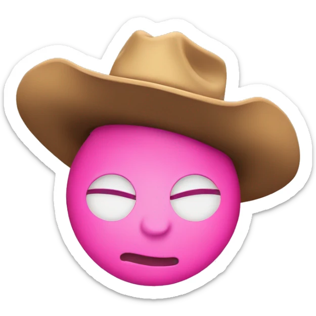 sighing emoji with cowboy hat and a pink ow on the cowboy hat sticker
