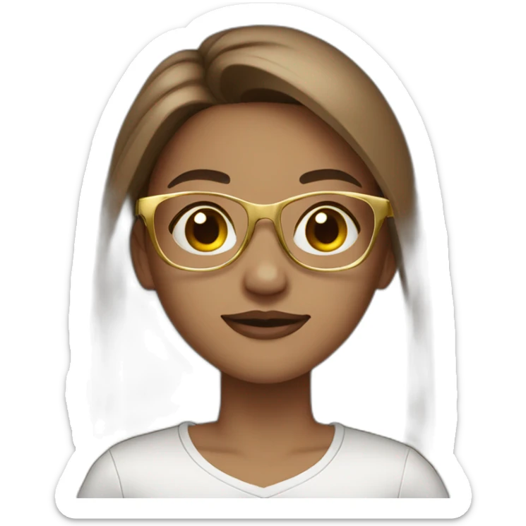 girl long brown straigh hair gold glasses sticker