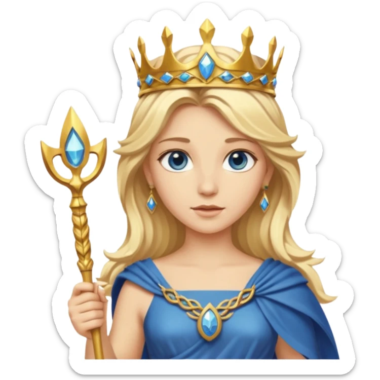 Deesse grecque blonde cheveux mi longs. Yeux bleus. Une couronne de laurier d'or dans les cheveux et septre sticker