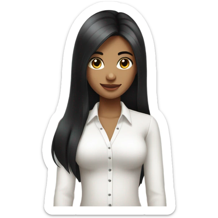 beautiful girl with long straight black hair in a white blouse with straps sticker