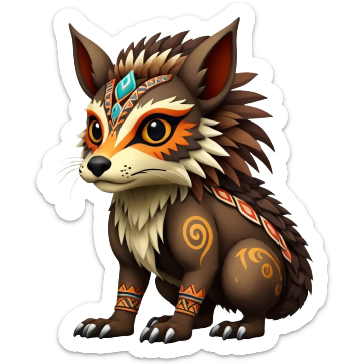 a colorful dark edgy realistic vernid-fionbri-creature with tribal markings full body sticker