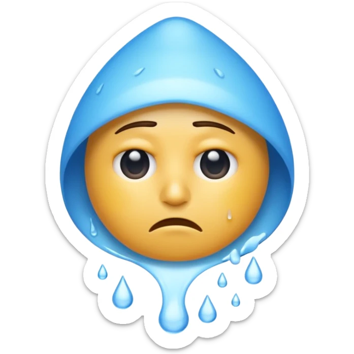 Apple-style emoji illustration of a person sweating, drops of water color, overheated face with sweat drops, half-closed exhausted eyes, annoyed or angry expression, soft 3D emoji style, smooth gradients, rounded shapes, centered composition. sticker