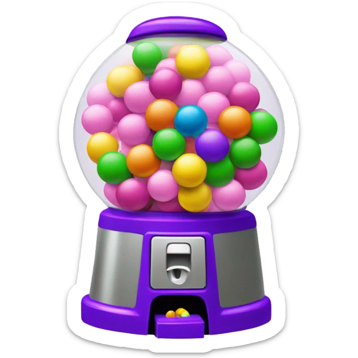 gumball machine with balls color purple, pink, green , and yellow sticker