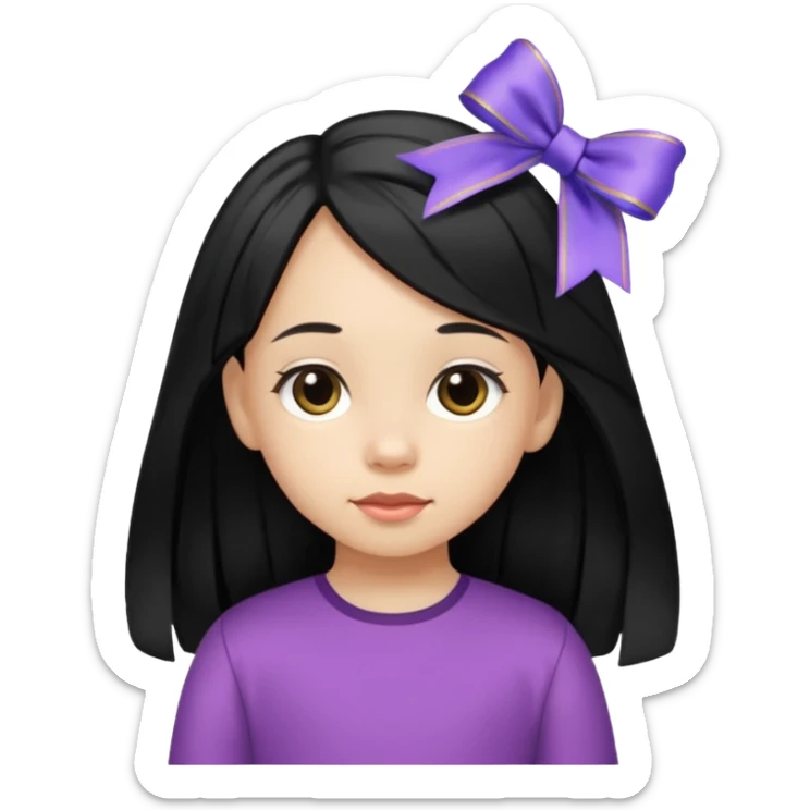 little girl with ribbon hairclip, long black hair sticker