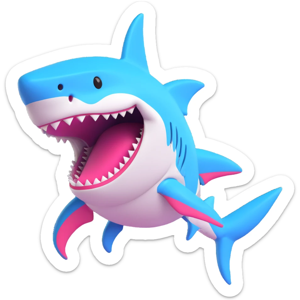 3D cartoon style emoji of a shark, video game inspired, the shark looks like it's buzzing or glitching, cheerful and animated sticker