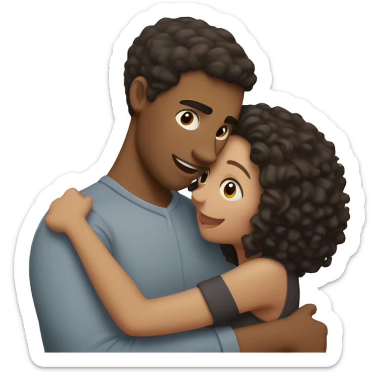brown hair girl hugging man with short curly black hair sticker