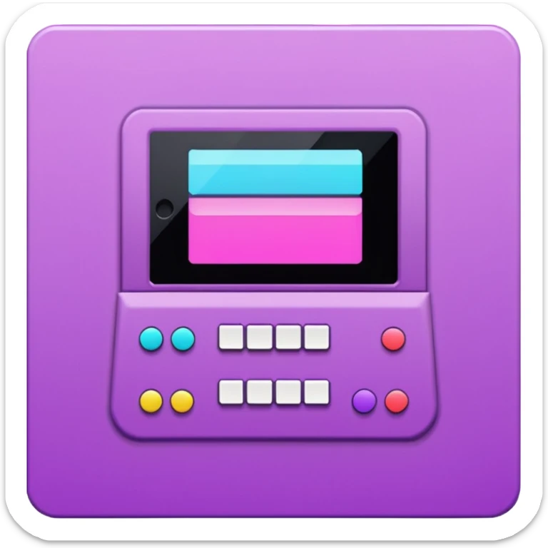 Necesito botones para un reproductor de música, los botones tienen que mezclar un estilo pixel art con vaporwave y usar como coló principal un morado, tienen que ser de: Rewind, Play, Pause, Forward y Stop sticker