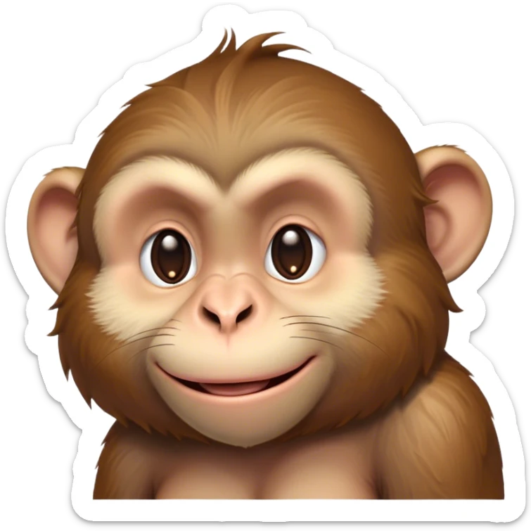 Beautiful and Majestic Cheeky Macaque Portrait Emoji, Head resting in a relaxed, contented smirk with eyes half-closed in a dreamy, playful slumber, showcasing soft, gently ruffled fur and a compact, agile build, Simplified yet exquisitely endearing features, highly detailed, glowing with a soft, radiant light, high shine, serene yet mischievous, stylized with an air of refined playful charm, soft glowing outline, capturing the essence of a beautiful and majestic macaque that embodies both cheeky humor and gentle elegance! sticker