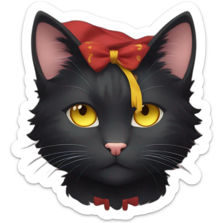 a black cat with yellow eyes and a red bandanna around its neck, sora as a cat, kiki, anime cat, lineless, anime catgirl, sticker