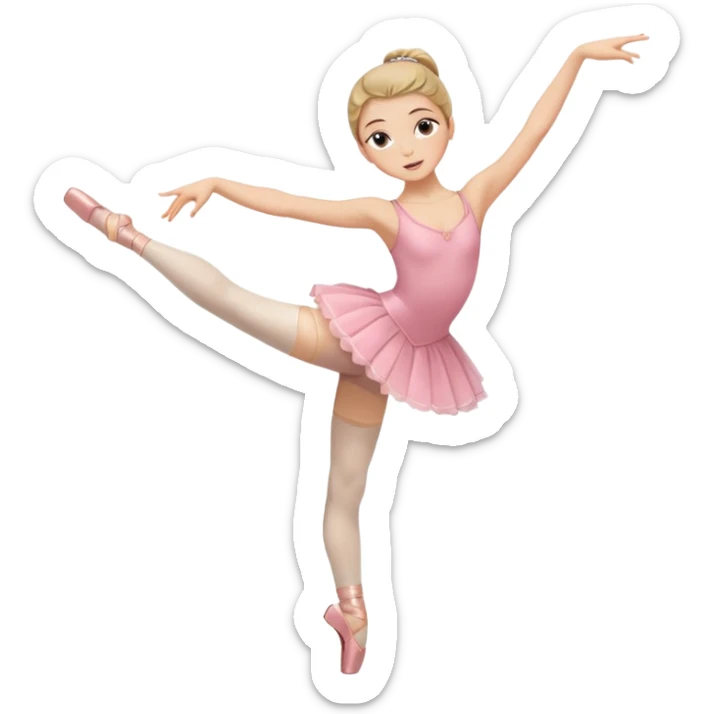 Una chica con vestuario de bailarina con las piernas flexionadas, el dedo índice en la boca, el tren superior inclinado hacia la izquierda y con la cadera proyectada hacia la izquierda sticker
