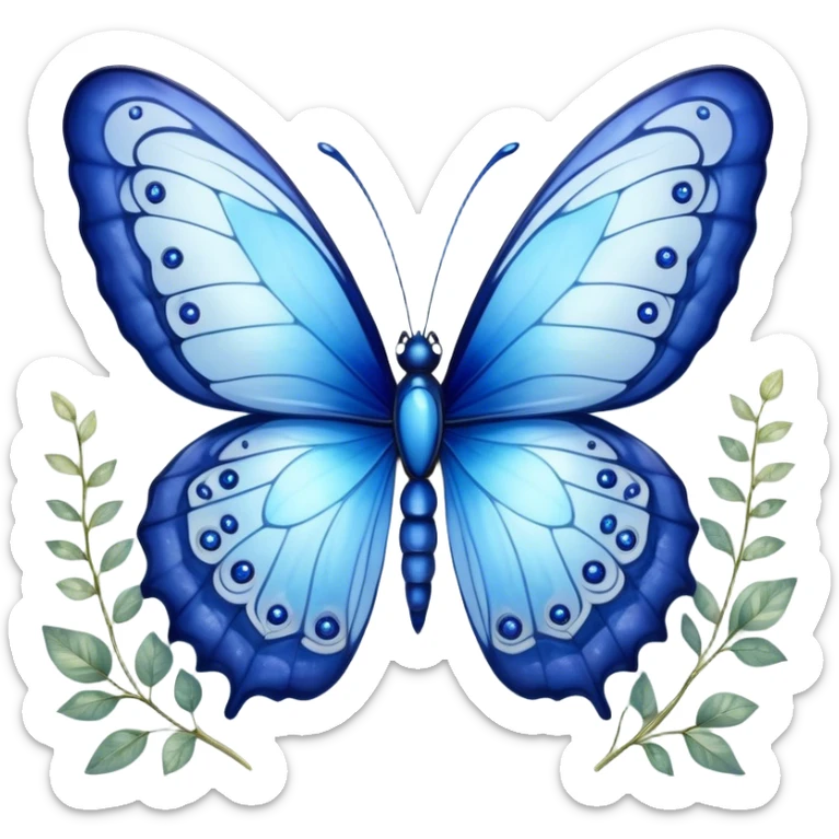 Cinematic Realistic Cute Blue Butterfly Portrait Emoji, Head tilted playfully and inquisitively, featuring beautifully patterned sapphire wings with intricate venation and a charming, petite body with round, sparkling eyes full of gentle curiosity, rendered with lifelike detail and warm natural highlights, high shine, affectionate and spirited, styled with a touch of whimsical garden magic, soft glowing outline, capturing the essence of a mischievous yet lovable blue butterfly that seems ready to flutter playfully into your arms! sticker