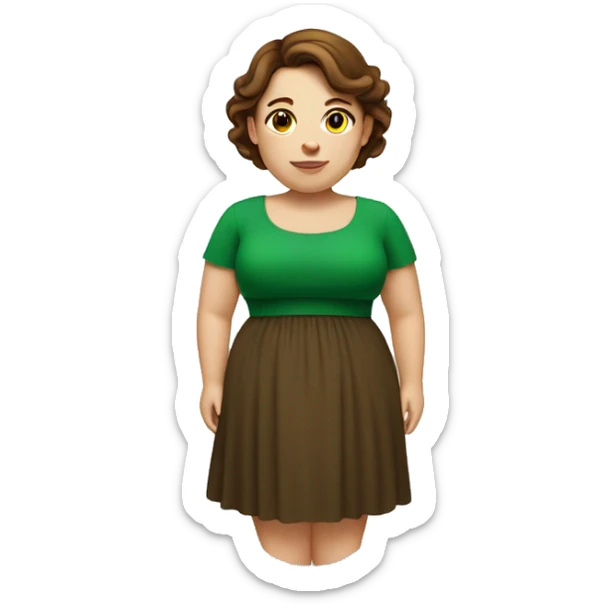 fat girl with green dress and brown hair sticker