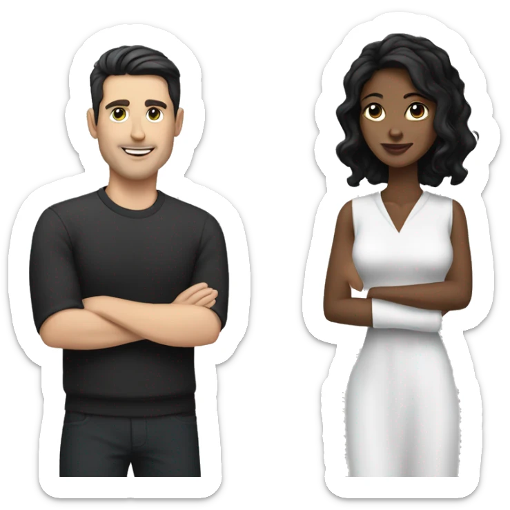 a white man with black hair taking with a white woman with black hair sticker