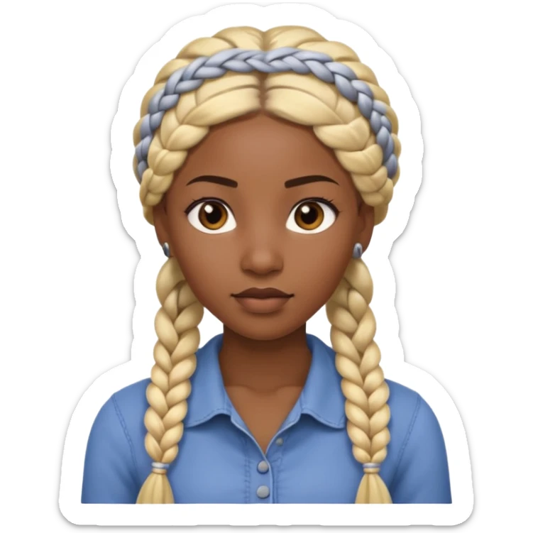 Portrait of a black-skinned woman with long blond braided hair, styled in thick braids, smooth skin, confident expression, front-facing, soft lighting, clean background sticker