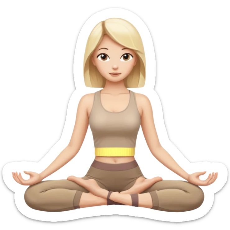 a beautiful blonde in a beige top and beige leggings is practicing yoga in the lotus position sticker