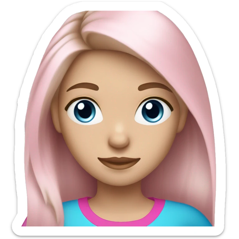a blue eyed white dark blond hair girl wearing a pink shirt holding a pink iphone  sticker