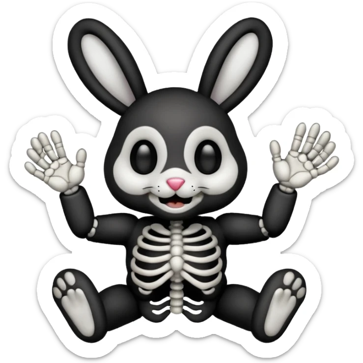 Emoji tête de peluche Lapin squelette noire qui fait bonjour de la main  sticker