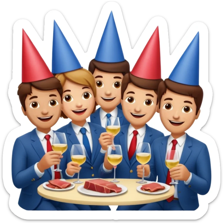 corporate executives enjoying wine Party at a french SPAM meat cafe LANDSCAPE  sticker