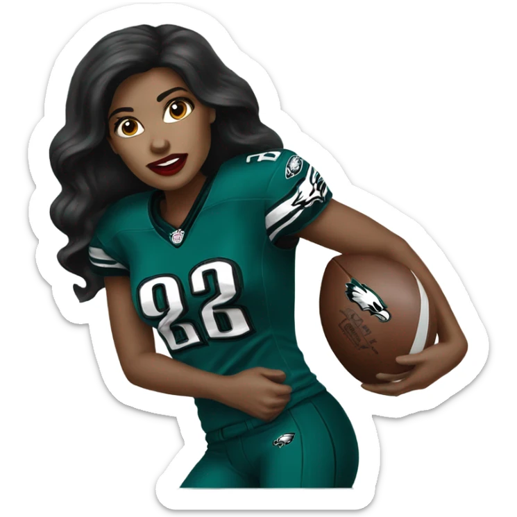   female dark hair red lips wearing Philadelphia Eagles jersey sticker
