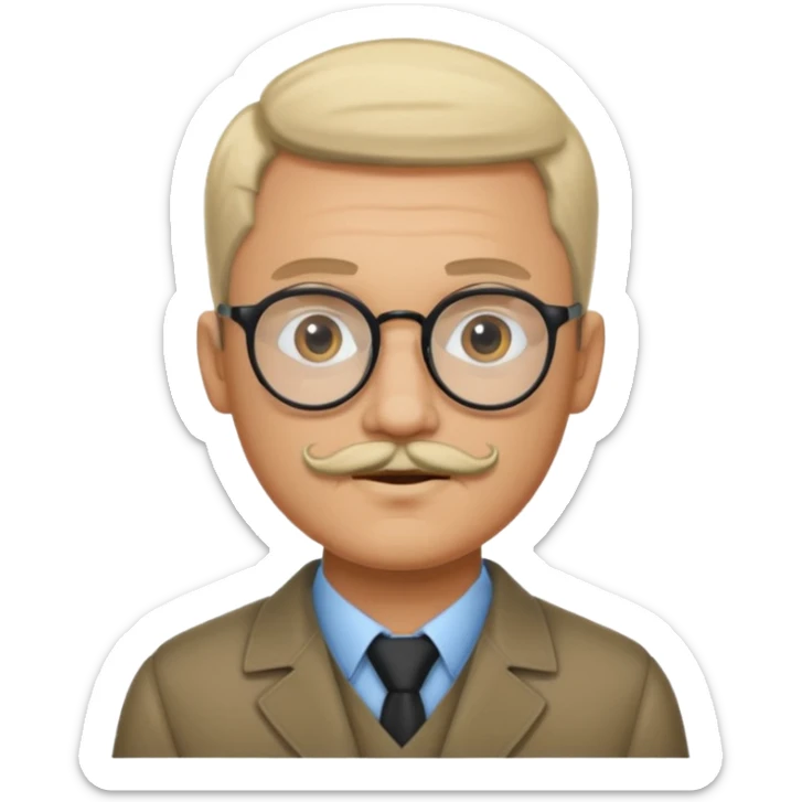 homme avec une coupe de cheveux raie au milieux lunette moustache sticker